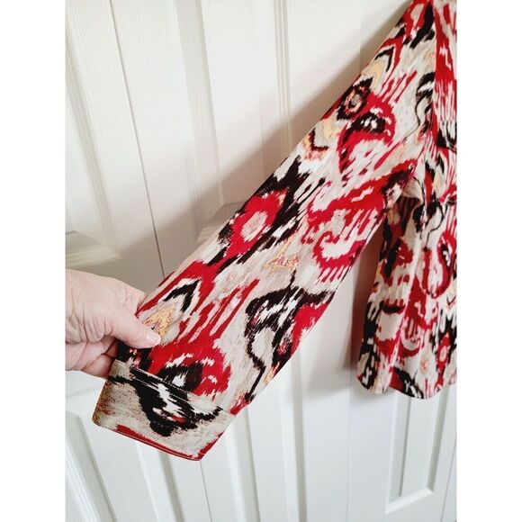 Chico's 2 Multicolor Button Front Top Shirt Size L Tan Red Brown Southwest Style - Picture 5 of 8